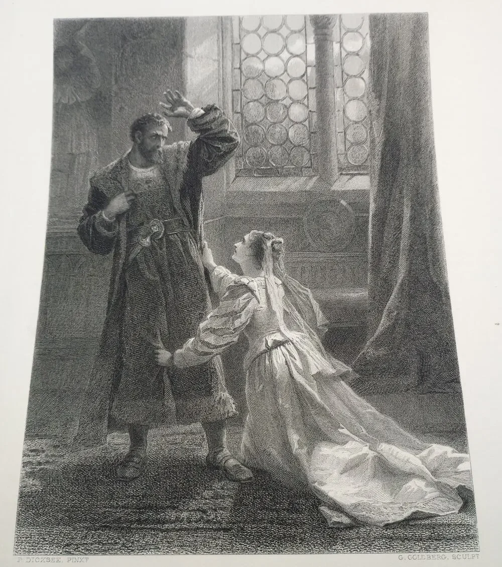 Antique Othello & Desdemona Shakespeare Engraving – Frank Dicksee – G. Goldberg